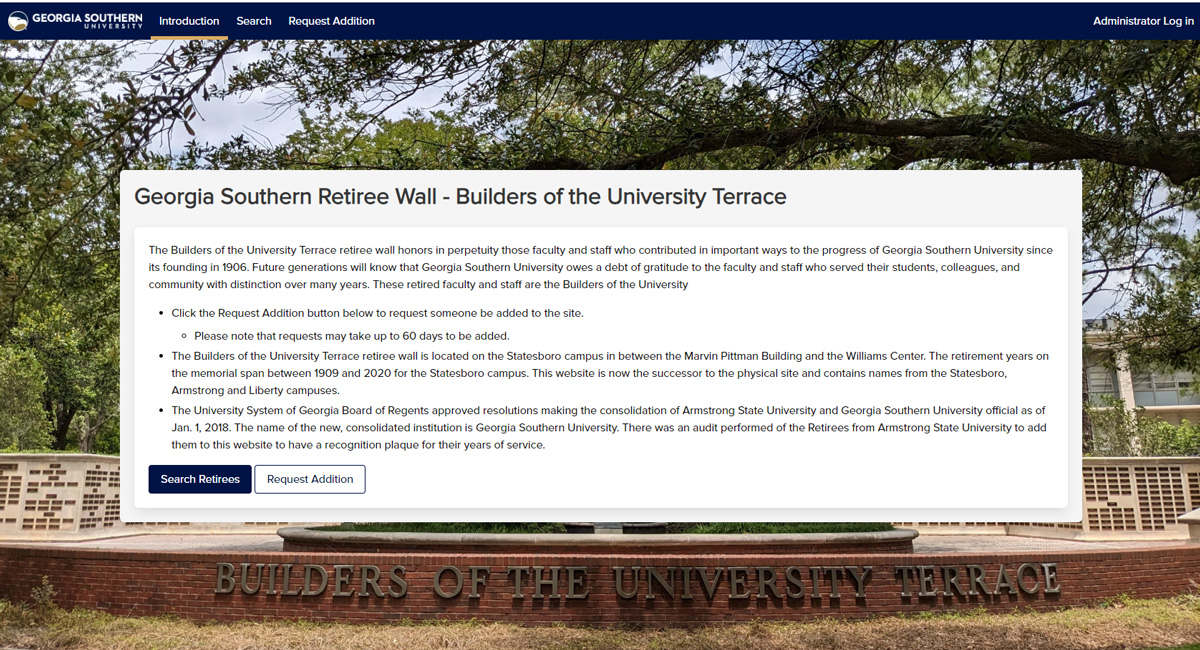 Homepage of the virtual retirees wall