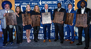 EAGLES IN THE HALL OF FAME: Seven former student-athletes were inducted into the Georgia Southern Athletics Hall of Fame. Pictured are L to R: The Nelson Family, Kate Van Dyke, Elizabeth Nieto Searl, Mike Shepherd, Alex Mash, Taz Dixon and David Young.