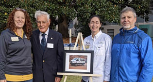 From left to right are College of Science and Mathematics Dean Delana Gajdosik-Nivens, retired Professor Jim Darrell and Professors Jacque Kelly and Kelly Vance. Darrell donated a $60,000 van to the Department of Geology and Geography.